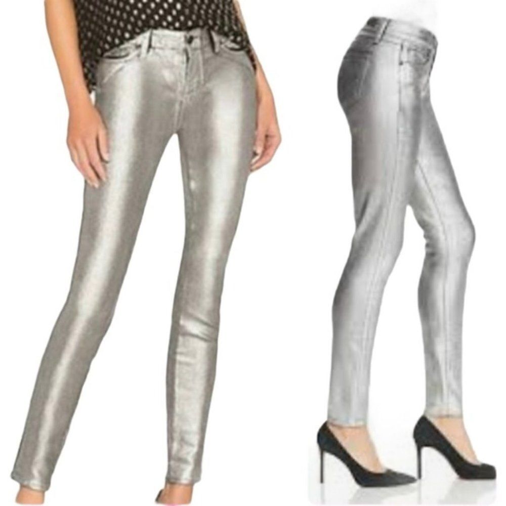 PAIGE Verdugo Ankle Silver Galaxy Metallic Jeans size 26